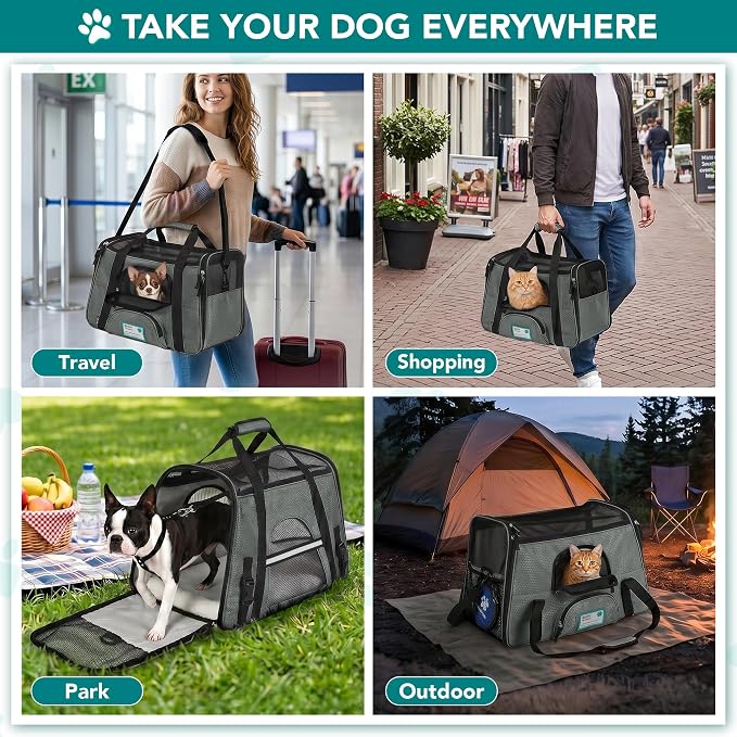PetAmi Airline Approved Pet Carrier for Cats & Small Dogs, Small, Dark Gray | Soft Sided TSA Travel Bag, Sherpa Bed, Breathable Mesh Ventilation, Collapsible Bowl, Fits Under Seat, Up to 18 lbs
