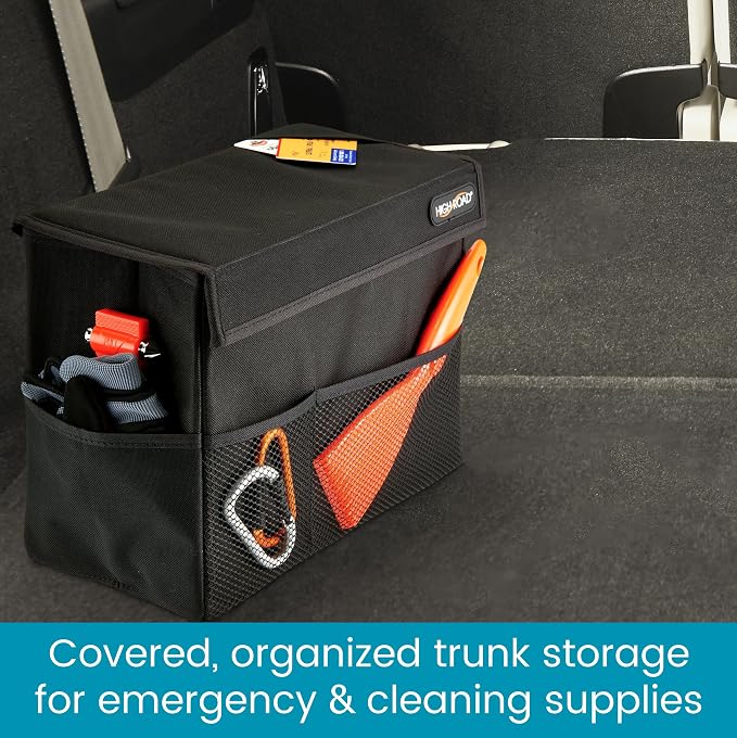 Carganizer Car Storage Bin with Lid for Front Seat, Back Seat or Trunk | Multipurpose Compact Car Organizer Holds Driving Essentials, Paperwork, Cleaning Supplies, Road Trip and Pet Needs