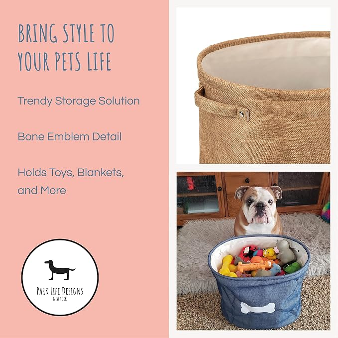 Park Life Designs Dog Toy Basket - Stylish Basket for Dog Toys, Storage Solution for Pets Including Cats, Puppies, and Kittens | Capri, Tan, White Bone