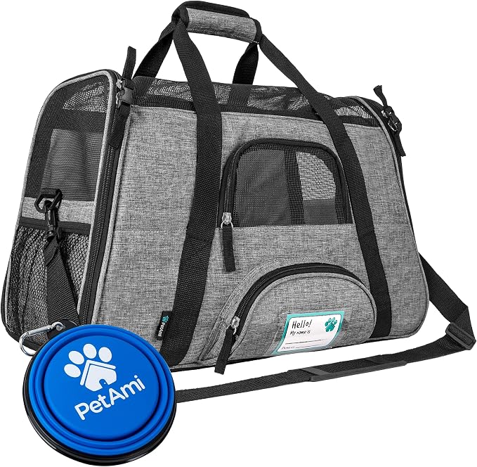PetAmi Airline Approved Pet Carrier for Cats Small Dogs, Small Heather Gray | Soft Sided TSA Travel Bag, Sherpa Bed, Breathable Mesh Ventilation, Collapsible Bowl, Fits Under Seat, Up to 18 lbs