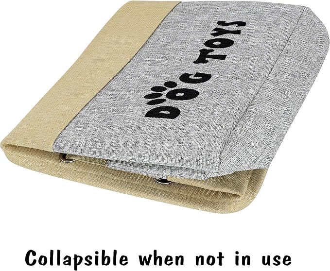 PET ARTIST Dog Toy Basket, Large Collapsible, Gray, L:15"x13"x12" | Dog Toy Bin Box, Comfortable Handles, Large Pet Toy Storage Organizer, For Accessories, Toys, Coat & Clothing, Blanket Leash