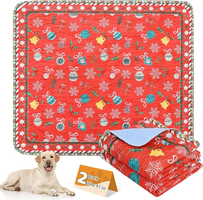 Washable Pee Pads for Dogs, 2 Pack Christmas Pet Mats, Super Absorbent Reusable Puppy Training Pads Waterproof,Nonslip Leak-Proof Dog Pee Pad,Large Whelping Pads for Floor,Crate,Couch,36"*41"