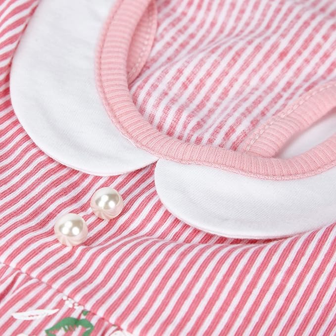Blueberry Pet Wonderland Floral Sleeveless Dog Dress in Pink Stripe with Peter Pan Collar, Back Length 12", Pack of 1 Clothes for Dogs