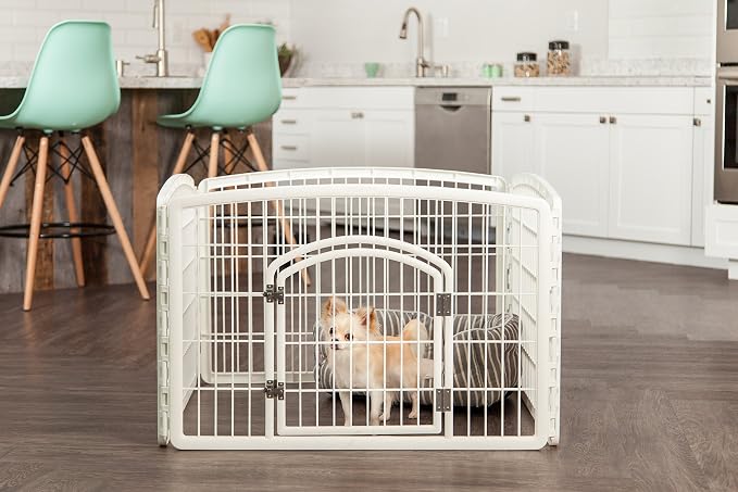 IRIS USA 4-Panel Dog Playpen with Door, Pet Enclosure | Molded Plastic, Puppy Training, Indoor Outdoor, Foldable Design, Heavy Duty, Rust-Free