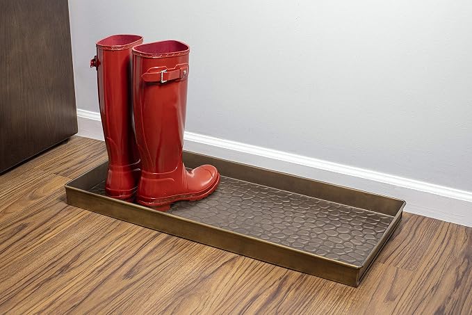 Good Directions Medium Boot Tray, Pebbles Multi-Purpose All Weather Decorative Boot Tray, Shoes, Plants, Garage, Patio Door, Pet Bowls, 30 inch Entry Indoor Shoe Tray, Brass Finish