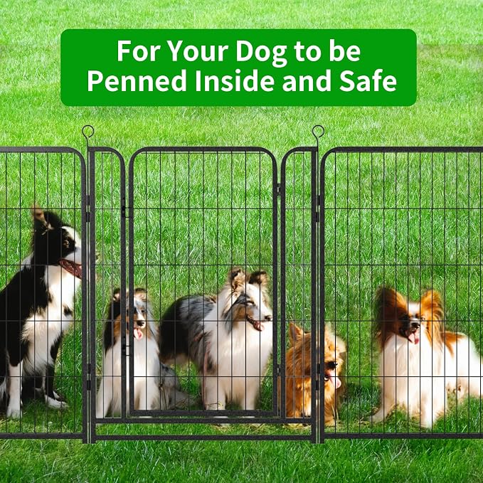 Kfvigoho Dog Playpen Outdoor Extra Wide 12 Panels Heavy Duty Dog Fence 40" | Anti-Rust Coating-Strengthened Dog Fence with Doors Portable for RV Camping Yard, Total 32FT, 79 Sq.ft, Snowy Black