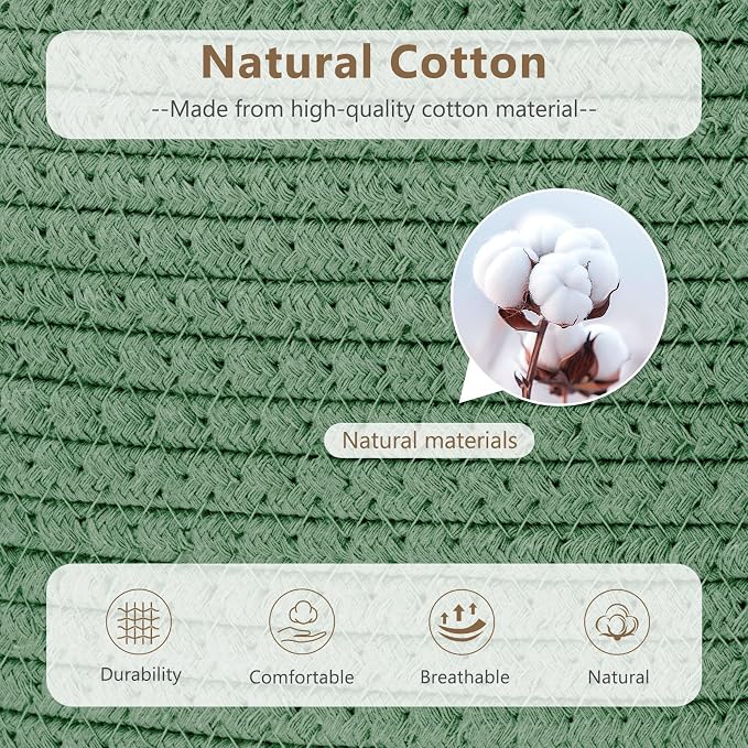 ECDYQXVU 15x10x9 Inch Woven Cotton Rope Storage Basket, 2 Pack | Foldable Design, Built-in Handles, Space-saving Organizer for Living Room, Bedroom, Laundry, Shelves, Clothes, Towels