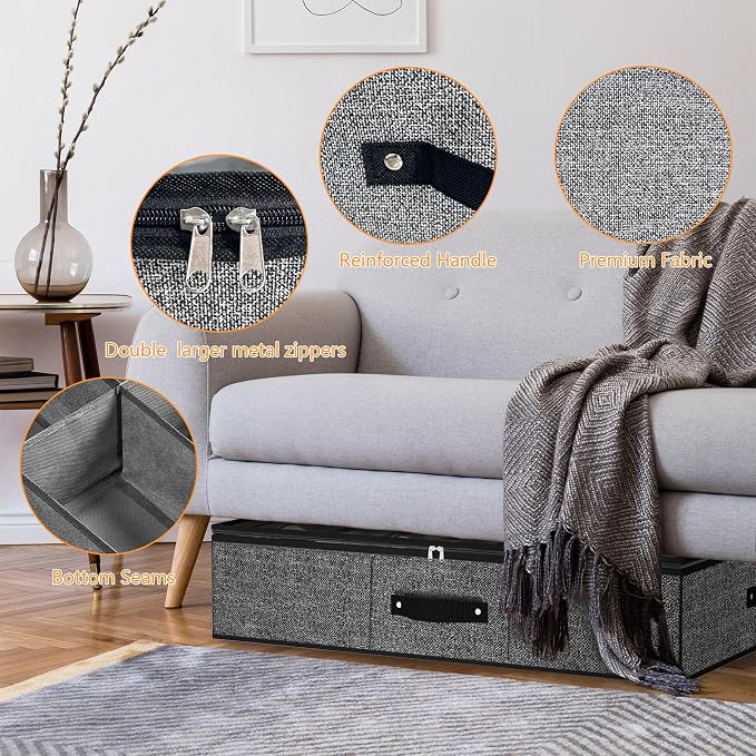 32 Pairs Shoe Organizer Under Bed, Underbed Shoe Storage Boxes Bins, Organizador De Zapatos, Extra Large Zapateras Organizer, Black, Set of 2