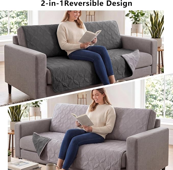 Waterproof Couch Cover for Dogs - Washable Pets Furniture Protector | TPU Leak-Proof Liner, Lightweight & Reversible, Fits Chair, Sofa, Bed, 82" x 82" , Lightgrey/Darkgrey