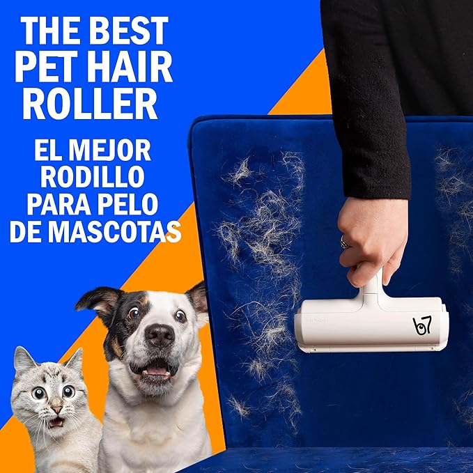 Pet Hair Remover Roller B7 – Reusable, Self-Cleaning Lint Roller for Dogs & Cats – Portable Fur Remover for Couch, Carpet, Car – White