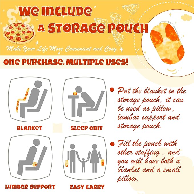 Bnuitland 80 Inch Pizza Funny Blanket, 300 GSM Double Sided Giant Novelty Tortilla Realistic Food Blanket for Your Family, Adults and Kids