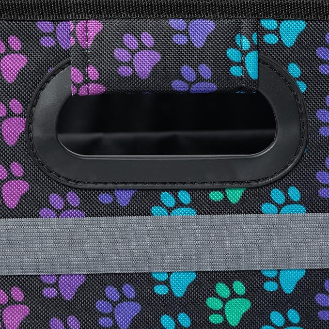 GreaterGood Paws Car Trunk Organizer Foldable Storage Bin with Handles Non Slip Base Pet Gear Travel Tote for SUV Truck (Rainbow Paws)
