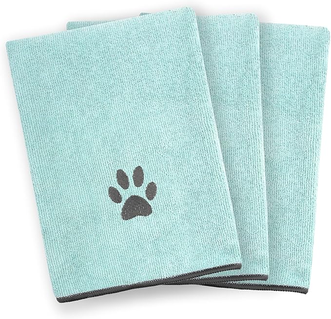 Ritz Premium Embroidered Microfiber Pet Towel (3-Pack), 18" x 28", Highly Absorbent, Fast-Drying, Long-Lasting, Super Soft 80% Polyester and 20% Polyamide Pet Cloth, Spa Blue
