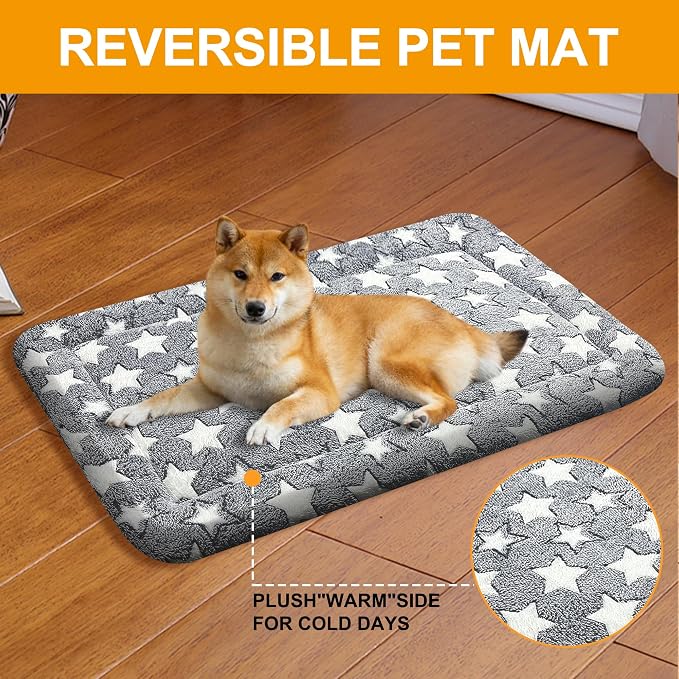 Washable Dog Bed Plush Orthopedic Outdoor Crate Mat with Non-Slip Bottom,Luxe Soft Kennel Pad for Pets, Cozy Cage Cushion & Pet Sleeping Mattress Large Sized,Medium,Small Dogs,18 x 14 inch,Gray