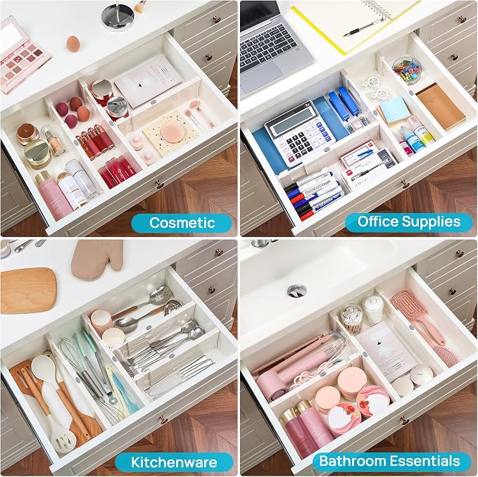 Vtopmart 4" High Drawer Dividers for Clothes, 11.3"-17" Expandable, 12 Pack | Adjustable Drawer Organizer, Dresser Clothes Separator, Baby Clothing Storage, Kitchen & Office Organization, Space Saving