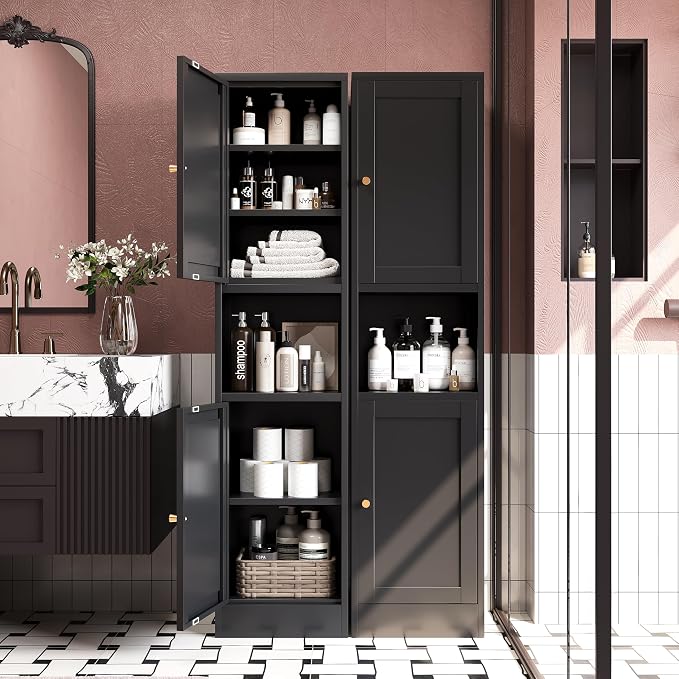 67" H Tall Bathroom Cabinet,Narrow Pantry Cabinet,Black Metal Cabinets,Slim Pantry Storage Cabinet,Narrow Kitchen Storage Cabinet,Thin Pantry Cabinets for Living Room Dining Room
