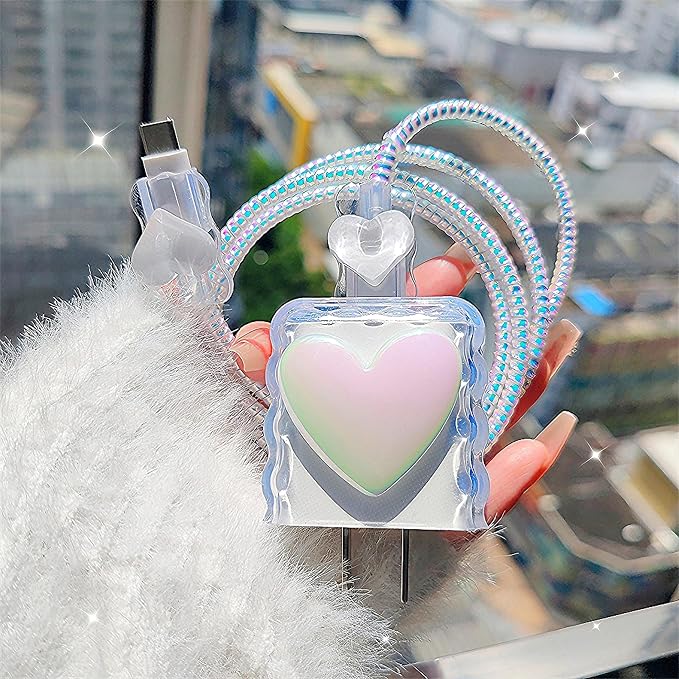 Compatible with iPhone 18W/20W USB-C Charger Cover,Cable Protector Cute 3D Love Heart Design for Women Girl,DIY Data Cable Saver Charger Cord Protector for iPhone Adapter 1112 13 14 15 16 17 Pro Max
