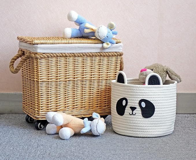 T&T Homewares Small Cute Panda Bear Basket for Kids Room Decor, Baby Shower, Baby Diaper Organizer, Baby Laundry Baskets, Woodland Nursery Decor, Kids Room Organizer, Dog Cat Toy Basket