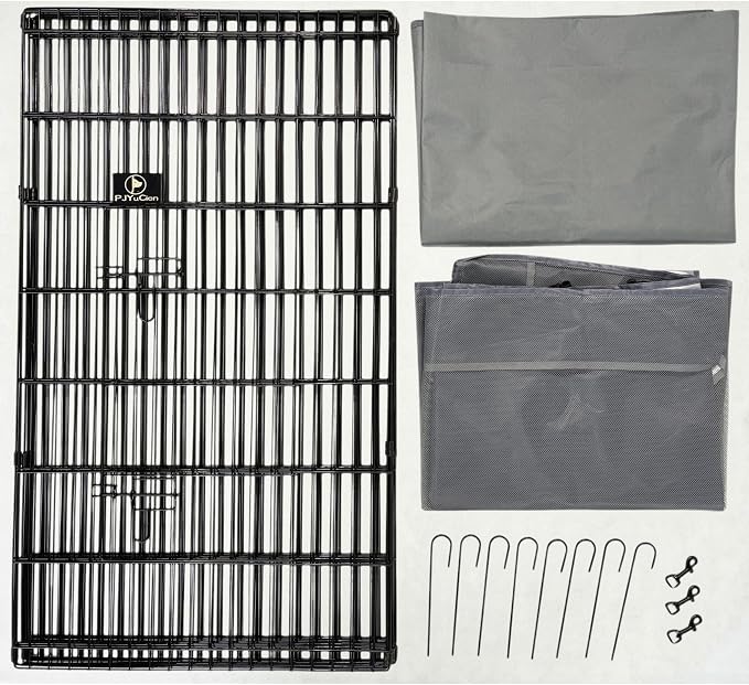 PJYuCien Puppy Playpen with Top Cover & Bottom Pad, 8 Panels 42" H, Gray | 24"W, Large Pet Safe Sanctuary, Foldable Octagonal Pen, Versatile, Indoor & Outdoor, Backyard Pasture, Protects Floors