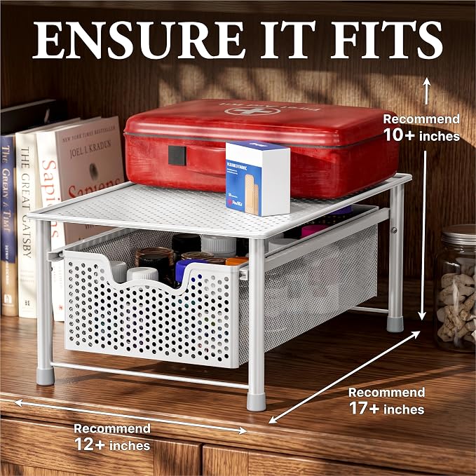 Simple Houseware Stackable Cabinet Basket Drawer Organizer, White