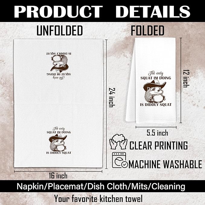 Funny Cowboy Hedgehog Kitchen Towels, Hedgehog Gifts Dish Tea Towels for Kitchen Decor, Humorous Sarcastic Gifts for Women Men Hand Towels for Bathroom, 16x24 Inch