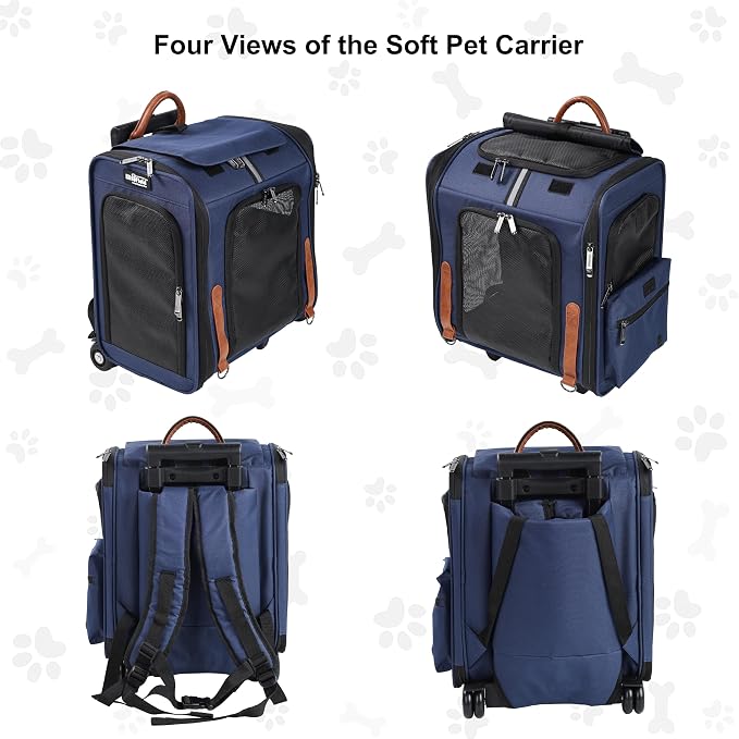 EliteField Deluxe Rolling Backpack Dog & Cat Carrier (2-Year Warranty) | Airline Approved, Waterproof Fabric, Scratch-Resistant Mesh, Retractable Handle, Wheels, Built-In Leash