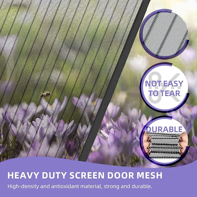 Magnetic Screen Door 72x80, Self Sealing | Heavy Duty Door Screen Magnetic Closure - Keep Bugs Out, Retractable Screen Door Mesh - Pet and Kid Friendly, Hands Free Mesh