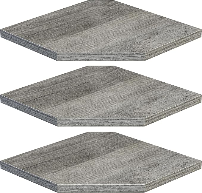 Fun Memories Corner Shelf Wall Mount, Floating Corner Shelves, Set of 3 Corner Wall Shelf Organizer, Rustic Wood Wall Storage Display Shelves for Living Room Bedroom Bathroom Kitchen, Rustic Grey
