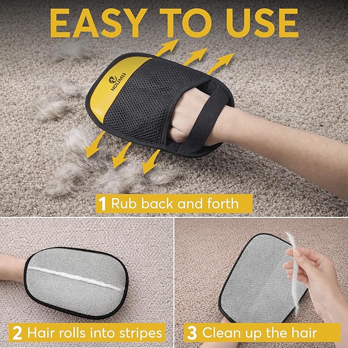Pet Hair Removal Glove - Pet Hair Removal Glove for Gogs & Cats, Electrostatic Pet Hair Remover for Loundry, Couch, Carpet, Clothing, Bed & Car Seat, Reusable Magic Brush Pet Hair Tool - Black