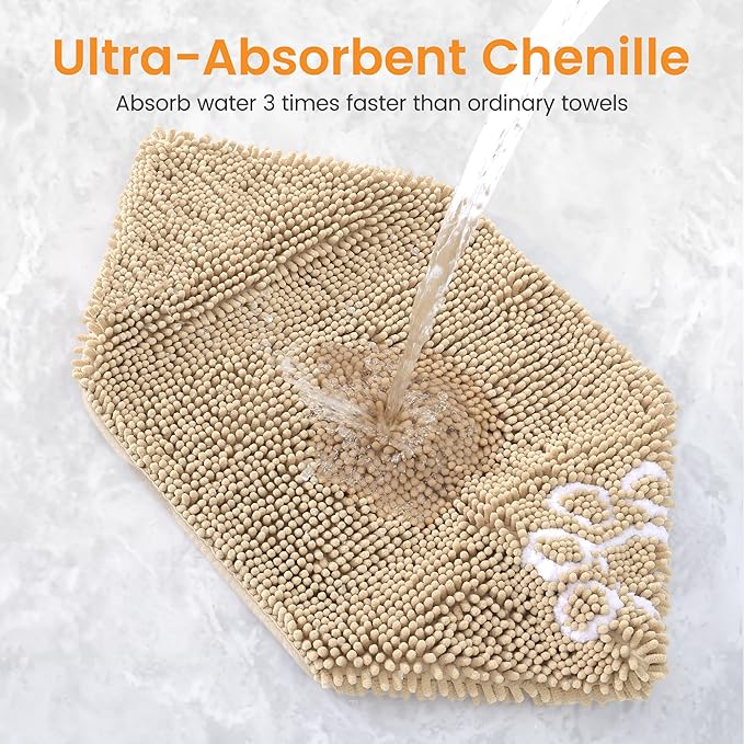 Smiry Chenille Dog Drying Towel, Extra Absorbent Bath Towel for Mud Dogs, Ultra Soft Quick Dry Pet Wash Mitt for Bathing, Grooming and Post-Walk Cleaning (31x13 Inches, Beige)