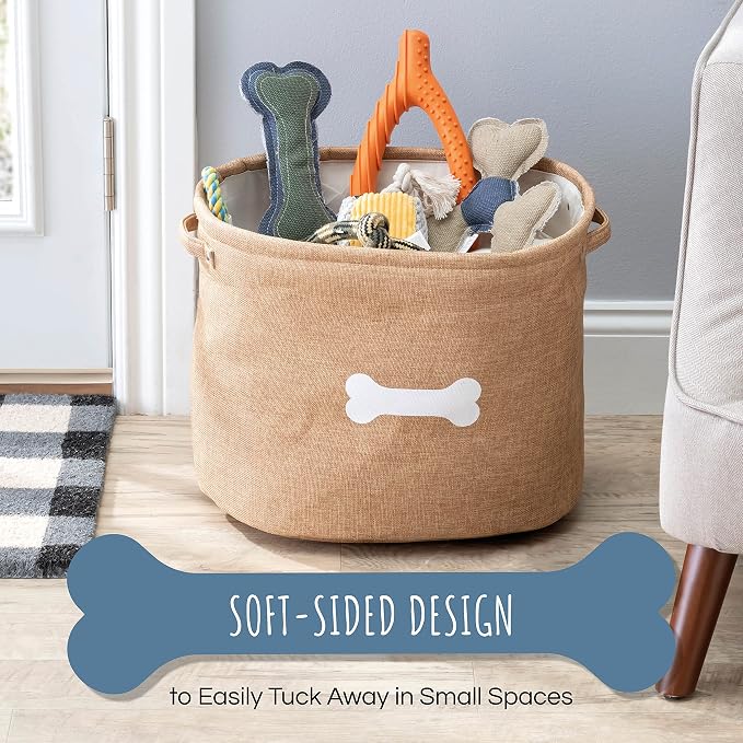 Park Life Designs Dog Toy Basket - Stylish Basket for Dog Toys, Storage Solution for Pets Including Cats, Puppies, and Kittens | Capri, Tan, White Bone