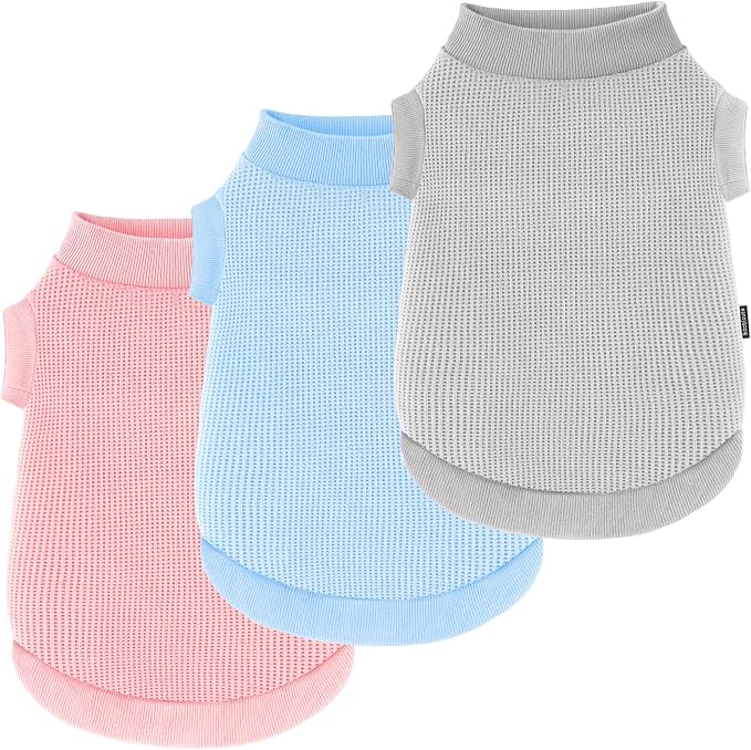 3 Pack Dog Shirt for Small Supplies Functional Waffle Dog Clothes Warm Soft Sweatshirt Outfit for Dogs Cats Pet Apparel