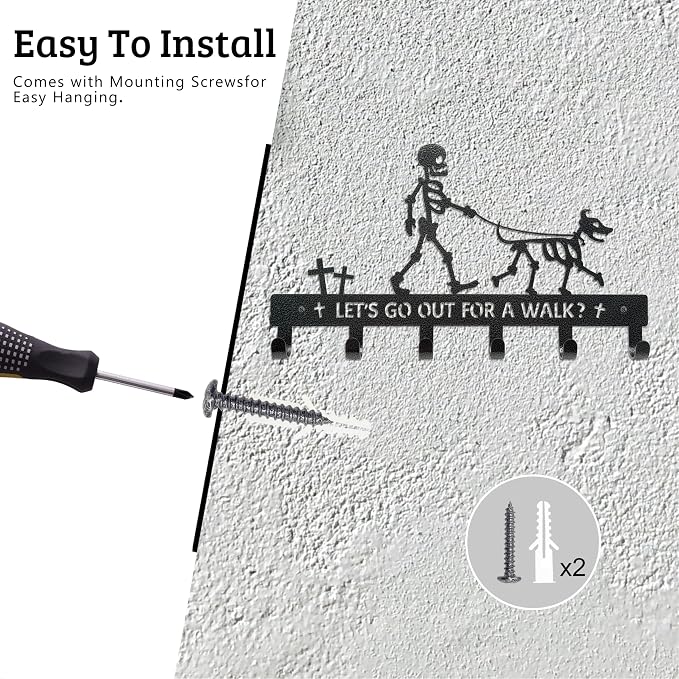 Skull Dog Paw Shaped Wall Mount Leash and Key Hook - Gothic Home Decor Organizer（Black Iron Vein）