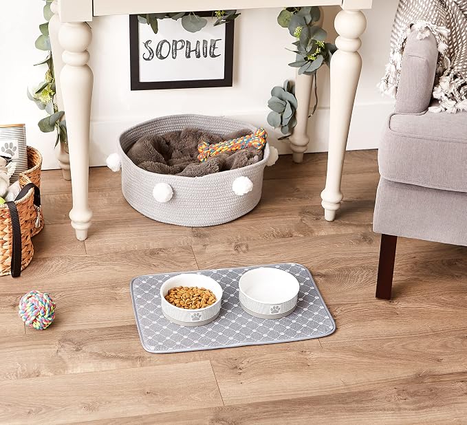 Bone Dry Machine Washable, Ultra Absorbent Pet Mat, 12x18, Gray Trellis Print
