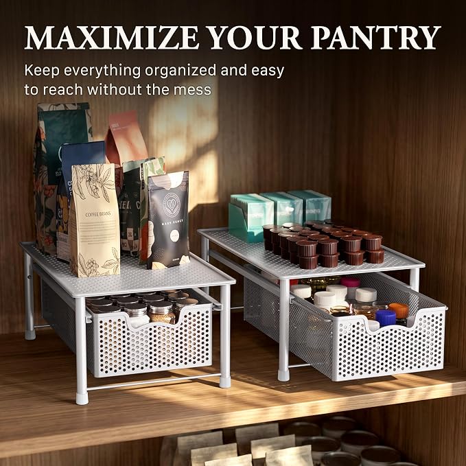 Simple Houseware Stackable Cabinet Basket Drawer Organizer, White
