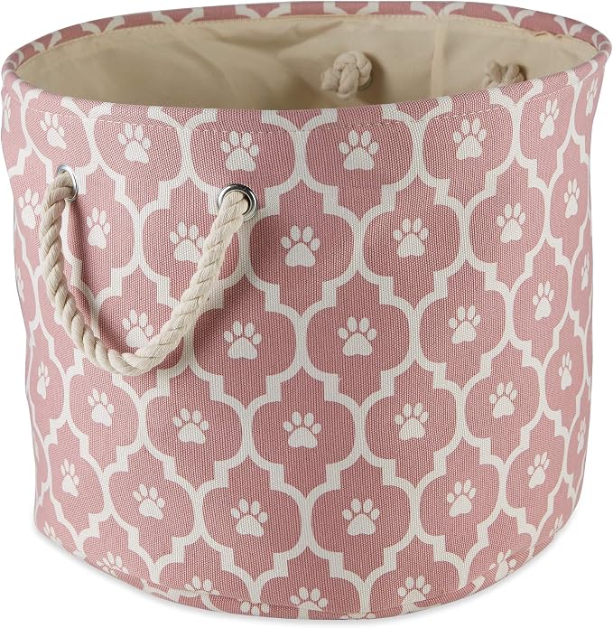 Bone Dry Pet Storage Collection Lattice Paw Print, Rose, Small Round