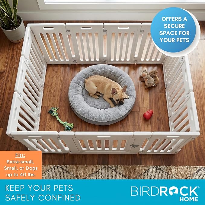 BIRDROCK HOME Pet Playpen with Door | 12 Panel | Strong Plastic | Puppy Safety Fence Pen Playpen | Non-Slip and Secure Dog Gate | White | 13-Panel Durable Plastic Playpen for Puppies and Small Dogs, Pet Pen with Non-Slip Suction Cups, Indoor/Outdoor Pe...