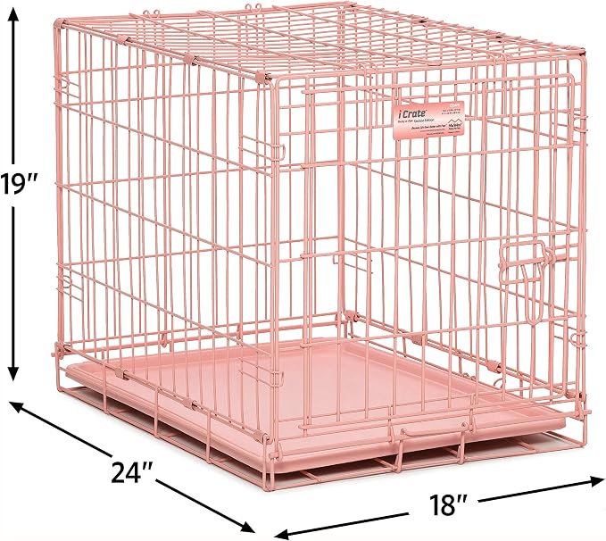 MidWest Homes for Pets Pink Fashion iCrate Starter Kit, 24-inch Dog Crate Bundle for Small Dogs, Includes Crate, Pet Bed, 2 Bowls and Privacy Cover