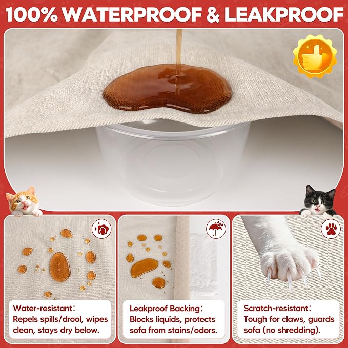Loiion Cat Scratch Proof Furniture Protector Waterproof Sofa Cover 150"x71" | Pet-Friendly Couch Protector, Anti-Scratch & Anti-Slip Sofa Cover For Cats Dogs Kids, Machine Washable