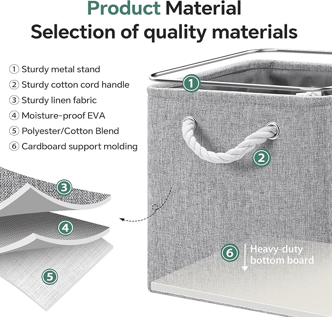 ECDYQXVU 13x13x13 Inch Storage Cube Bins Foldable Organizer Baskets 6 Pack | Soft Cotton Handles, Premium EVA Fabric, Hard Cardboard Bottom, Sturdy Metal Rim, Closet Shelf, Living Room, Bedroom, Laundry