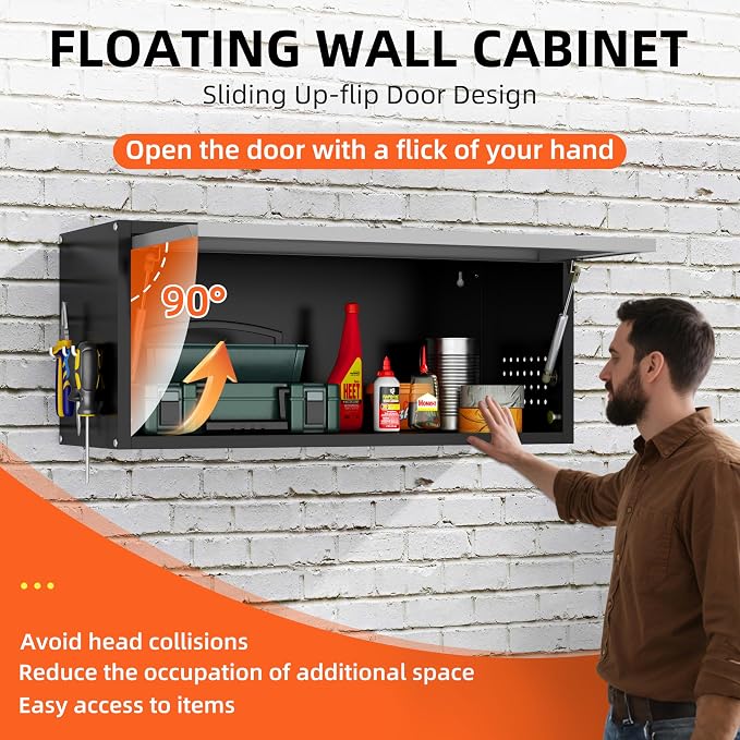 Garage Wall Cabinet, 13.8" H Metal Wall Cabinet with Up-Flip Door | Wall Mounted Metal Storage Cabinet, Upper Cabinet for Kitchen,Garage,Workshop,Warehouse, Assembly Required, Gray