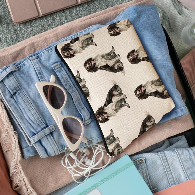 English Springer Dog Makeup Bag, English Springer Lovers Gifts Cosmetic Bag for Women, Dog Mom Lovers Owner Gifts for Women Christmas, Pet Lover Gift Zipper Travel Makeup Pouch for Purse