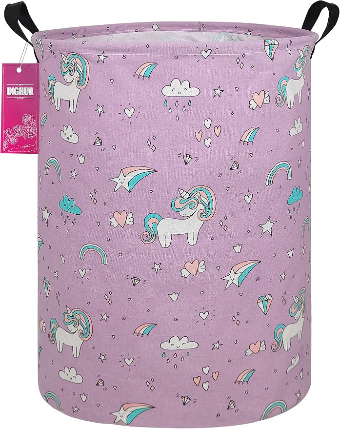 Unicorn Laundry Hamper Large Canvas Fabric Storage Basket | Organizer Bin Dirty Clothes Collapsible Waterproof for College Dorms, Boys and Girls Bedroom,Bathroom