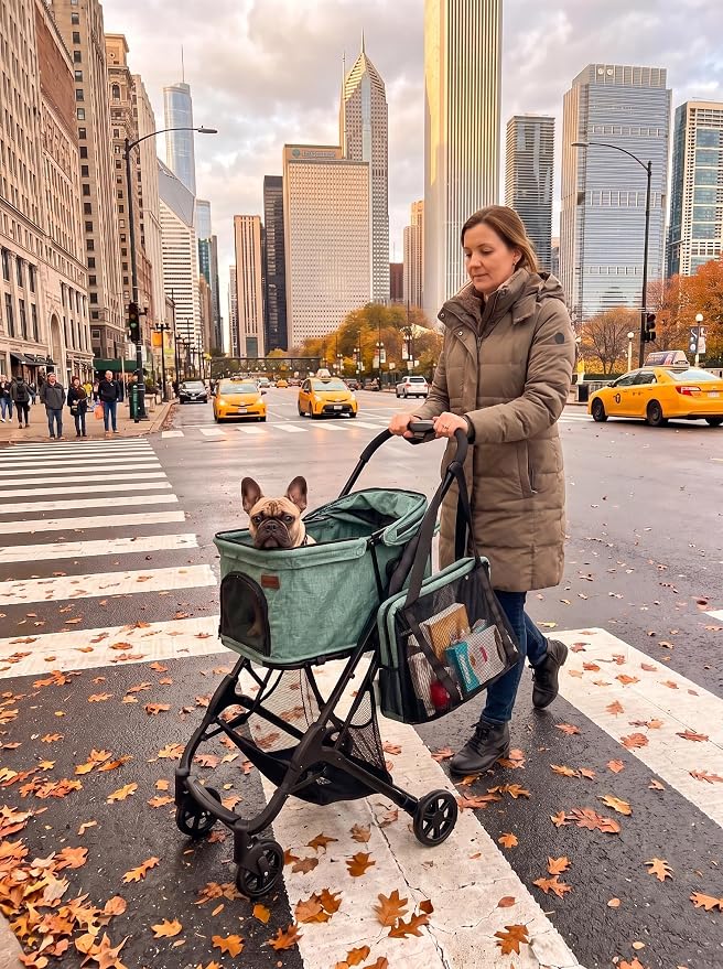 Pet Stroller for Small 2 Dog Cat Puppy Grocery Shopping Cart | Travel Airplane Mini Lightweight Compact Portable Collapsible Foldable 3-in-1 Medium 20 lbs Doggy Buggy Carriage Carrier Bag
