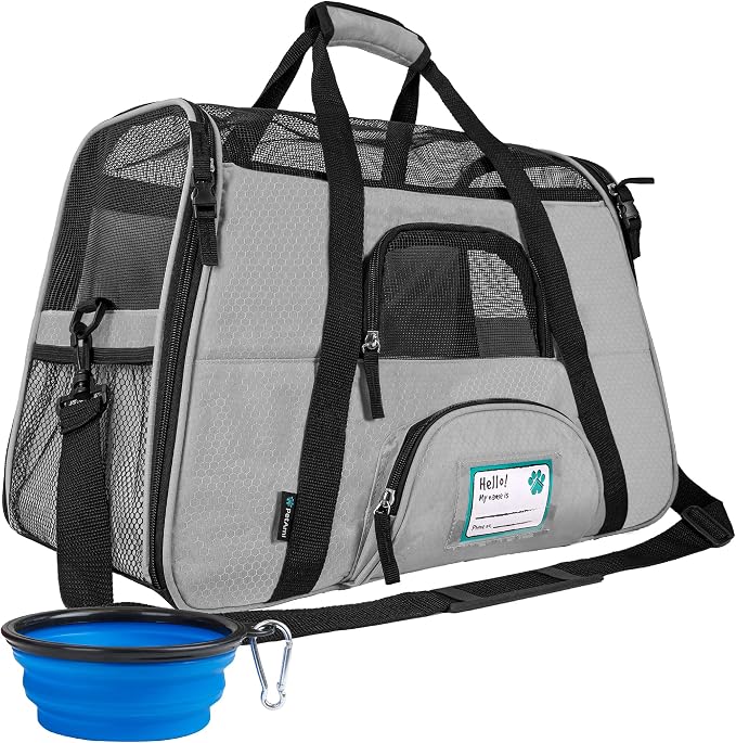 PetAmi Airline Approved Pet Carrier for Cats & Small Dogs, Small Light Gray | Soft Sided TSA Travel Bag, Sherpa Bed, Breathable Mesh Ventilation, Collapsible Bowl, Fits Under Seat, Up to 18 lbs