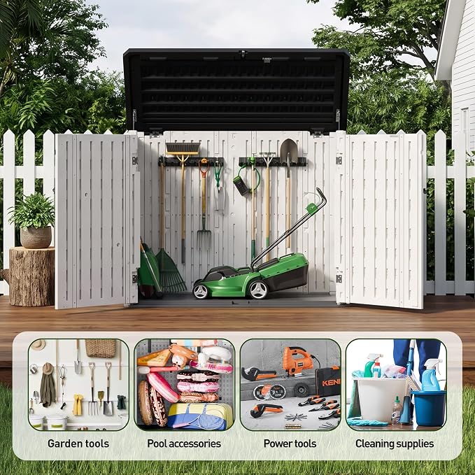 31 Cu.Ft Resin Outdoor Storage Cabinet with Floor, Weatherproof Plastic Vertical Outdoor Storage Shed for Garden Backyard Patio Pool Tool