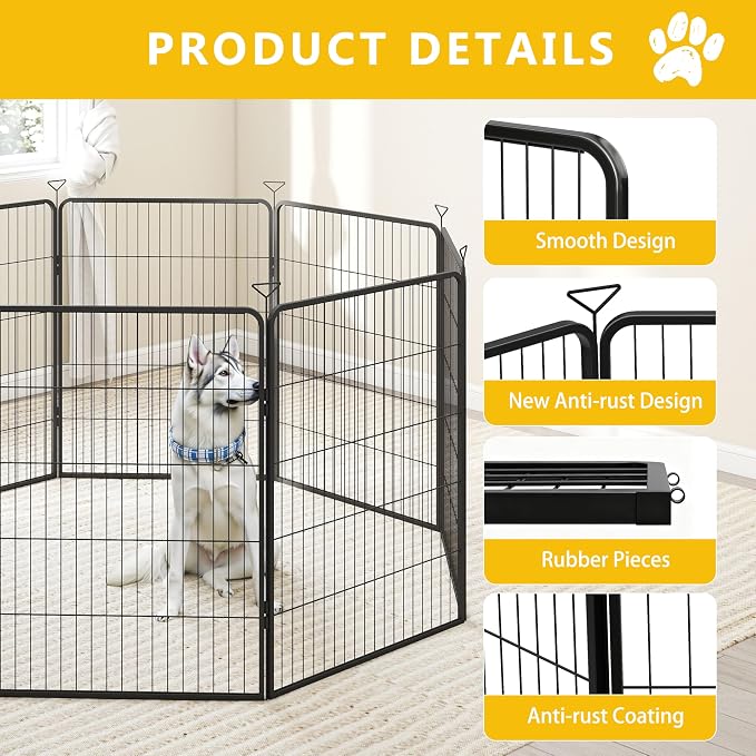 Dog Playpen for Indoor,Outdoor,Yard,RV Camping,32 in 8 Panels Dog Play Pen | Heavy Duty Metal Dog Gate,Anti-Rust Coating Dog Fence Exercise Pen for Puppy and Small Dogs