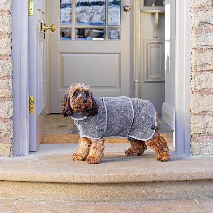 Lucky Pooch® Dog Robe - Luxurious Dog Bathrobe - Ultra Absorbent Dries Your Dogs in Minutes! Double-Layer, Super Soft Towel and Bath Robe All in One (XXS, Gray)