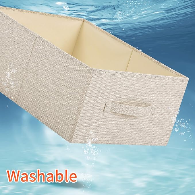 Linen Folding Storage Bins, 3 Pack Large Storage Baskets, Washable, Clothing Storage Bins with Handle, Closet Organizer for Storage Sweater,Sheets(Beige, 18½"x11 x8½)