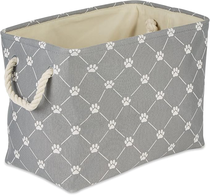 Bone Dry Pet Storage Collection Paw and Bone Print, Small Rectangle, 14x8x9, Gray